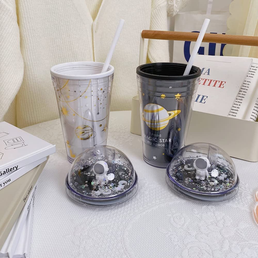Promotional Summer 450ml Plastic Tumbler Cold Drink Cute Crushed Ice Water Cup Double Wall Ice Water Bottle With Straw