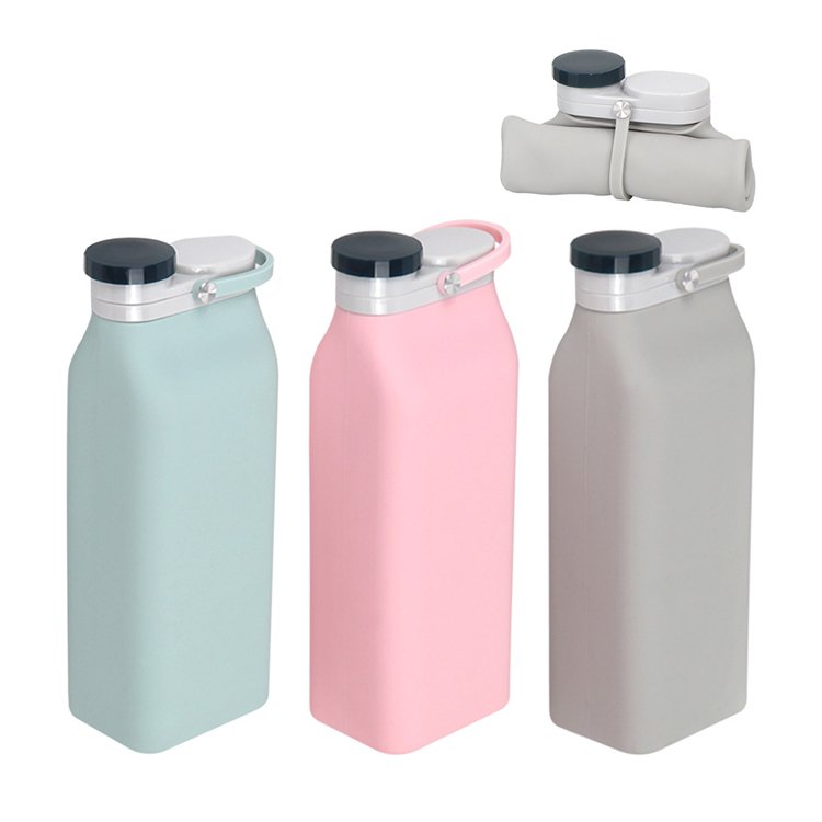 Eco friendly travel 500ml portable recyclable drink collapsible silicone folding foldable silicone water bottle