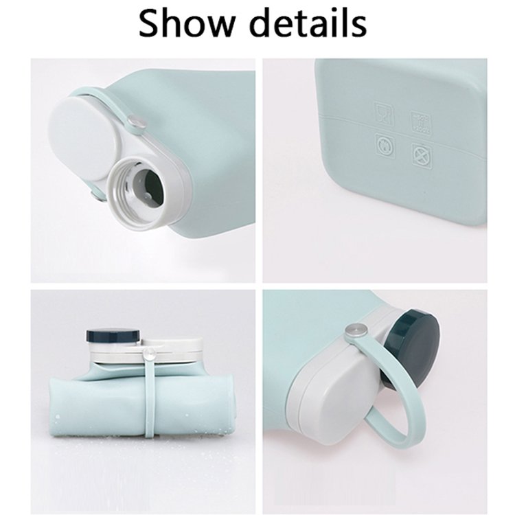 Eco friendly travel 500ml portable recyclable drink collapsible silicone folding foldable silicone water bottle