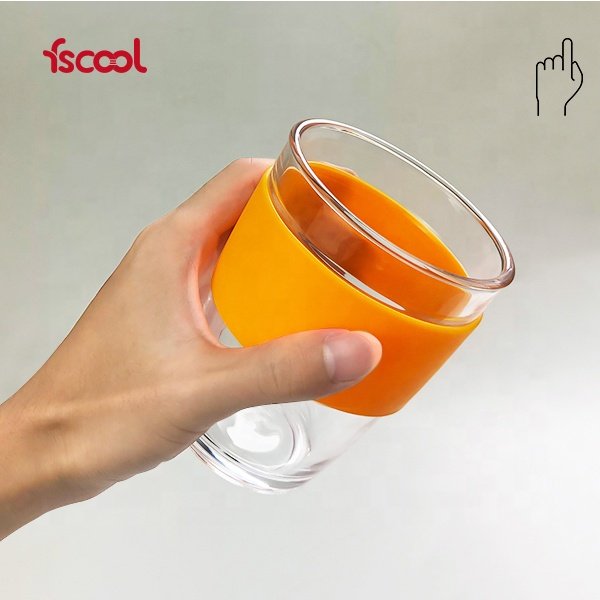 New Arrival Custom Silicone Sleeve Portable Glass Cup with Holder Travel Glass drinking Mug With Lid Silicone
