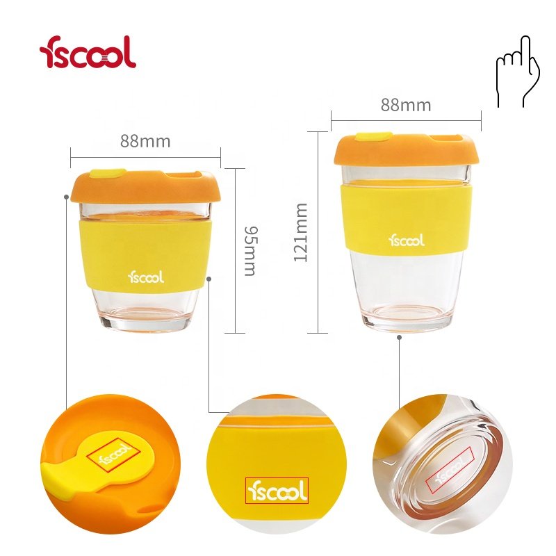 New Arrival Custom Silicone Sleeve Portable Glass Cup with Holder Travel Glass drinking Mug With Lid Silicone