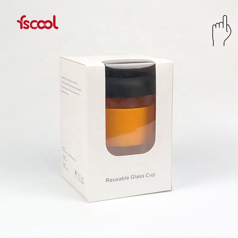 New Arrival Custom Silicone Sleeve Portable Glass Cup with Holder Travel Glass drinking Mug With Lid Silicone