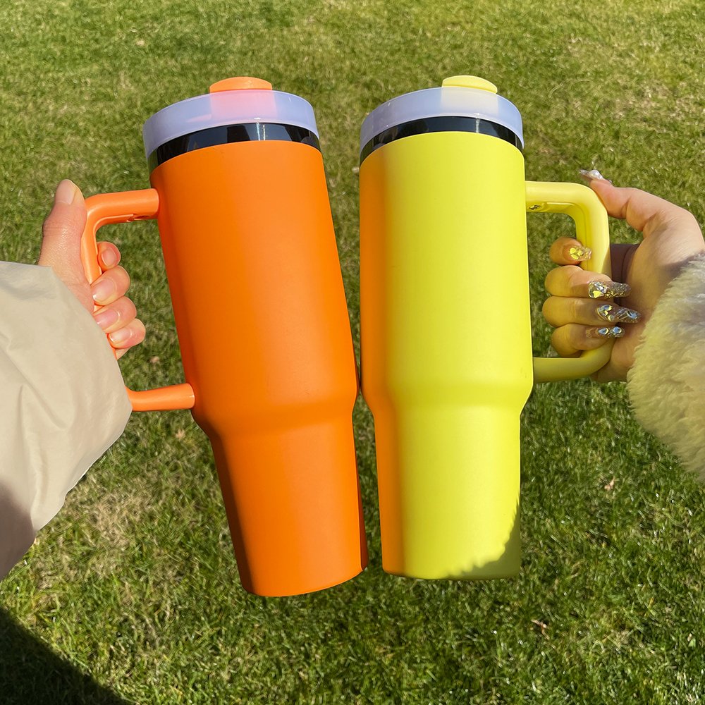 USA warehouse 40oz lemon orange matt tumbler black mirror under plated vacuum camper water bottle coffee mug for custom laser