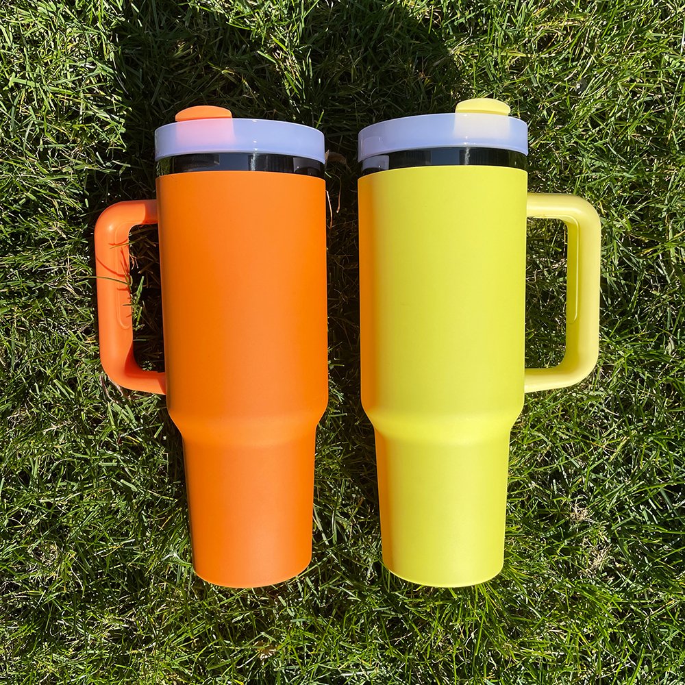 USA warehouse 40oz lemon orange matt tumbler black mirror under plated vacuum camper water bottle coffee mug for custom laser