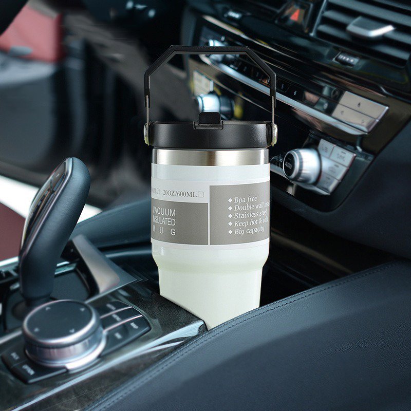 30oz Outdoor Leakproof travel coffee cup Stainless Steel Vacuum Insulated Mug with Handle and Built-In Straw
