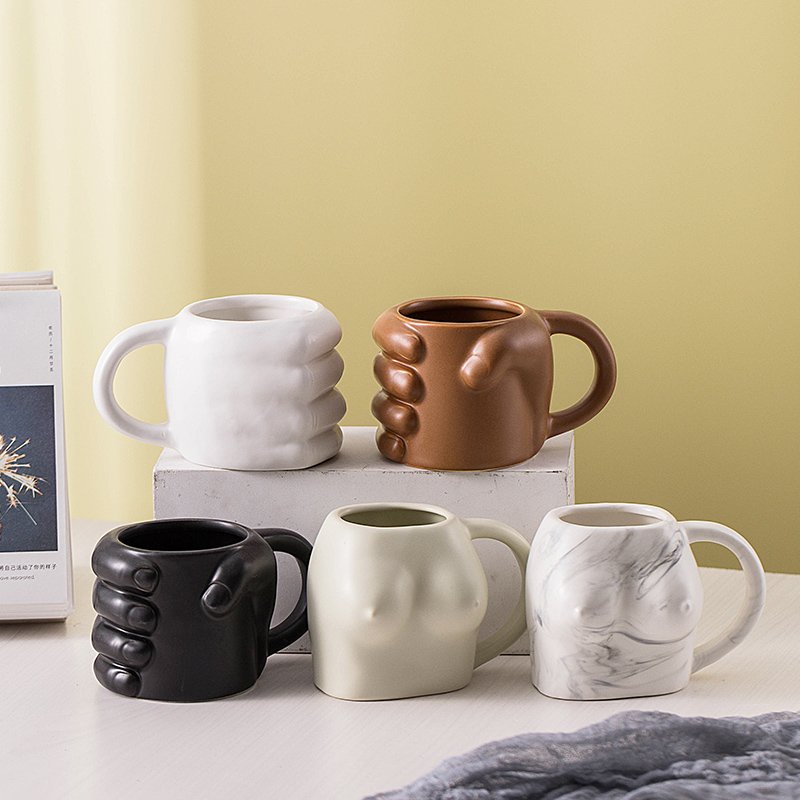 Custom Logo Colorful Novel Design Female Body Breast Shape Coffee Drinking Mug With Handgrip