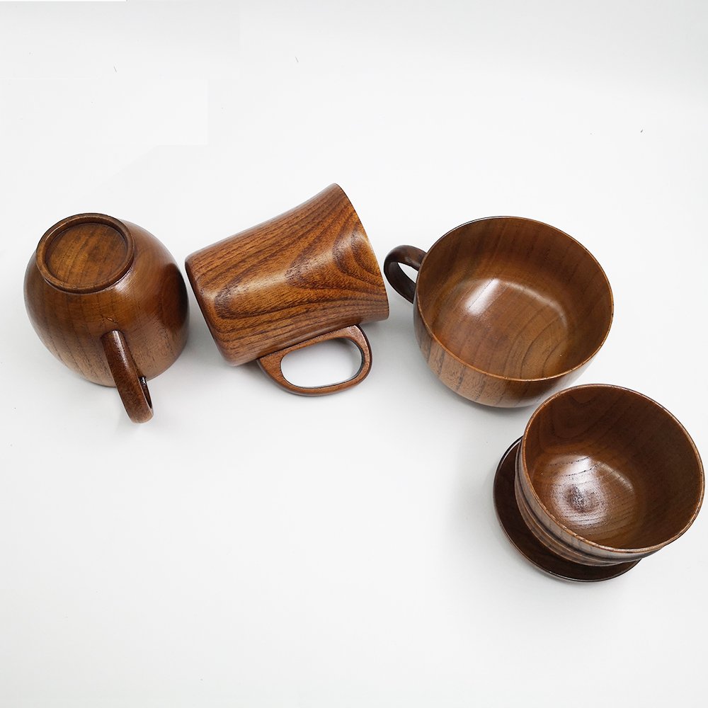 Handmade Wooden Beer Glass Small Drinking Tea Milk Mug Unique Wine Coffee Cup with Handle