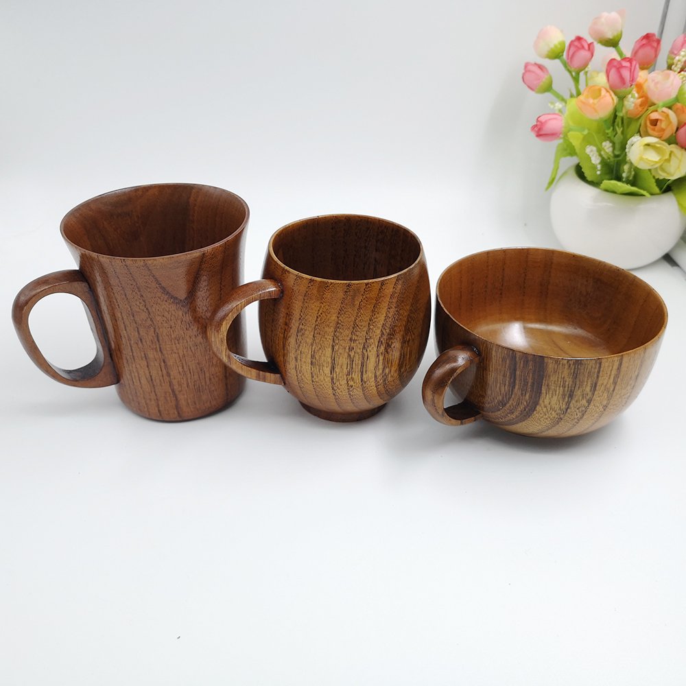 Handmade Wooden Beer Glass Small Drinking Tea Milk Mug Unique Wine Coffee Cup with Handle