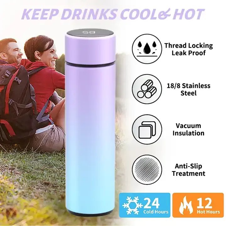 Customized 500ml/17OZ Smart Water Bottle Led Display Stainless Steel Vacuum Flask Smart Temperature Display Digital Flask
