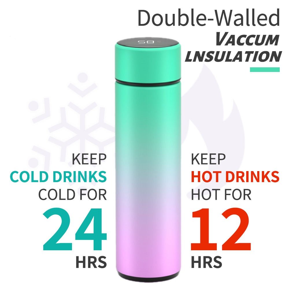 Customized 500ml/17OZ Smart Water Bottle Led Display Stainless Steel Vacuum Flask Smart Temperature Display Digital Flask