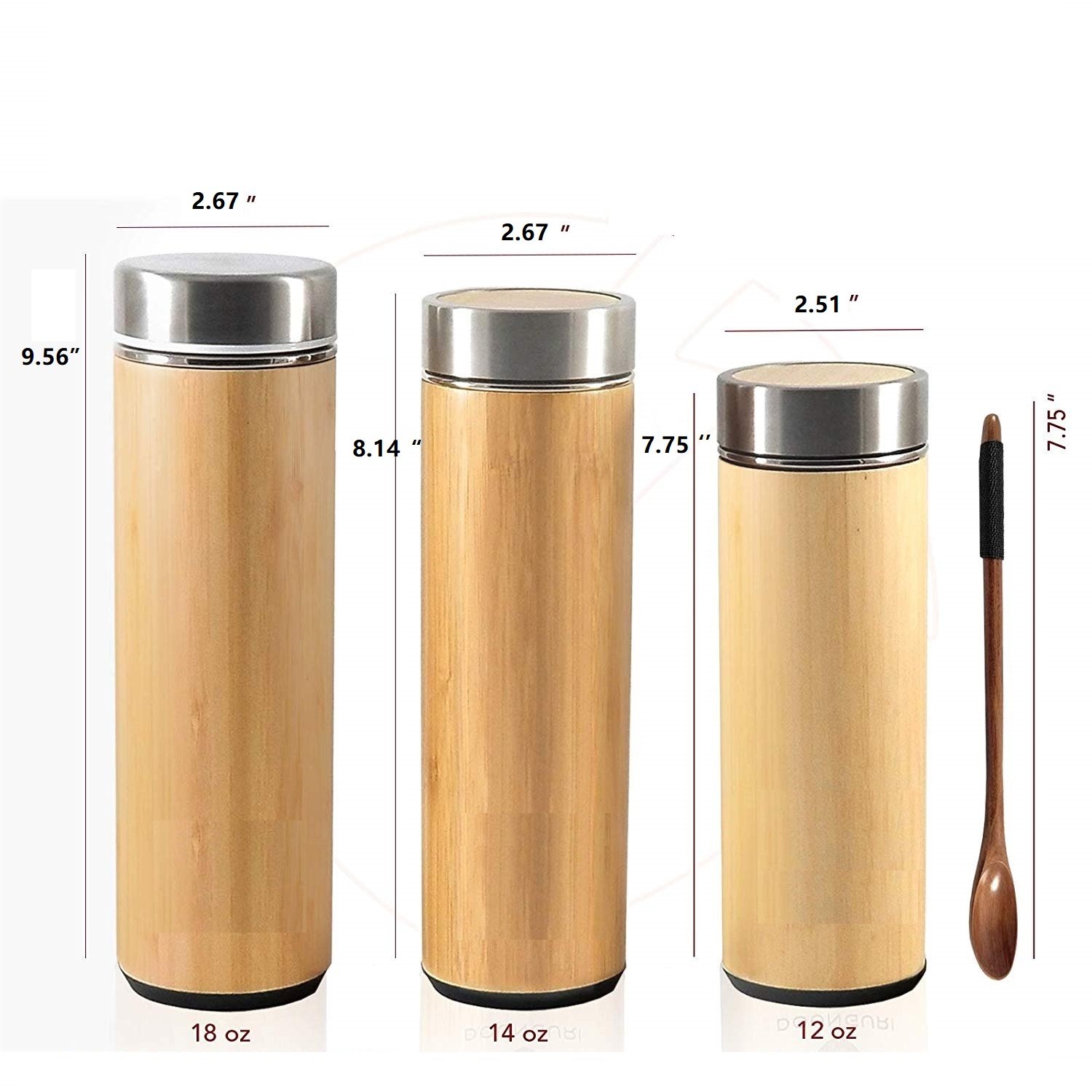 400Ml Wholesale Thermos Mug Eco Friendly Bamboo Water Bottle Stainless Steel Bottle Vacuum Flask With Tea Infuser