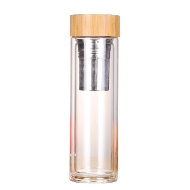 400Ml Wholesale Thermos Mug Eco Friendly Bamboo Water Bottle Stainless Steel Bottle Vacuum Flask With Tea Infuser