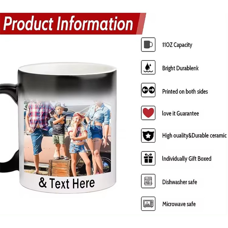Personalized Custom 11oz Ceramic Color Changing Coffee Mug Cups Sublimation Heat Transfer Printing Colour Changing Mugs Cups