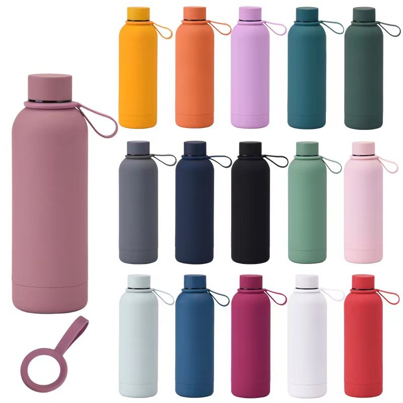 Hot Sale 350ml 500ml 750ml 1000ml Double Wall Small Mouth Stainless Steel Water Bottle with Soft Touch with Silicone Handle