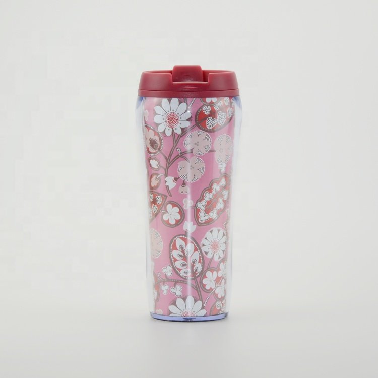 Custom Logo 450ML Coffee Mugs Double Wall Plastic Cup Paper Insert Plastic Cup Tumbler