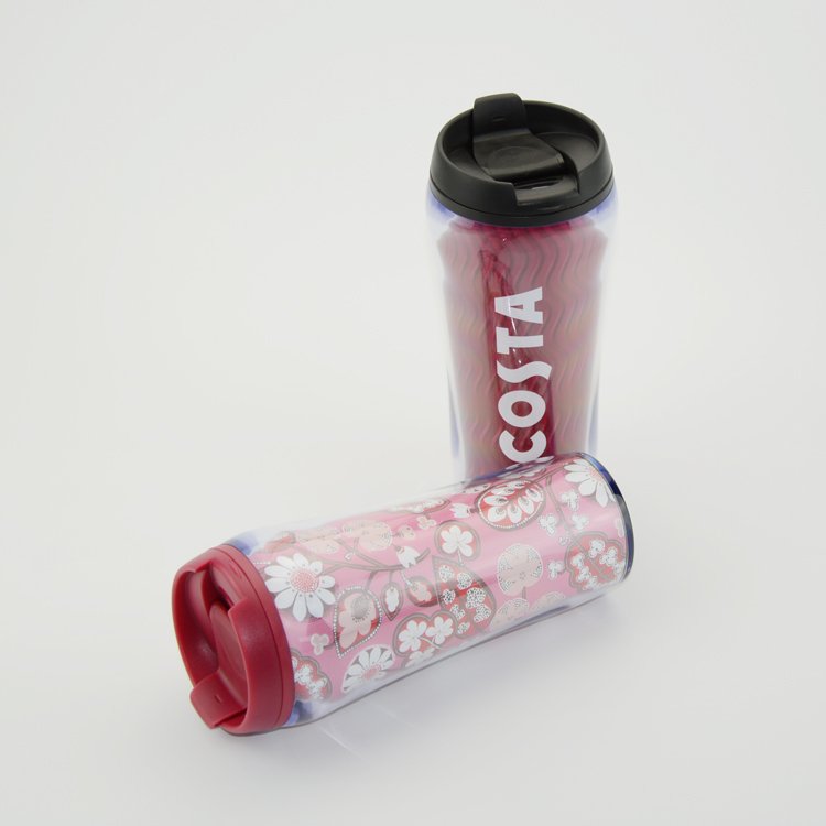 Custom Logo 450ML Coffee Mugs Double Wall Plastic Cup Paper Insert Plastic Cup Tumbler