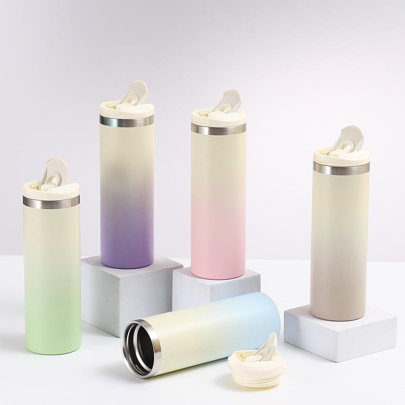 16oz Mixed Color Double Stainless Steel Vacuum Flasks & Thermoses Straight Portable Water Bottle Water Bottle
