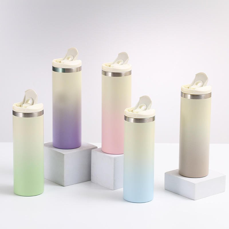 16oz Mixed Color Double Stainless Steel Vacuum Flasks & Thermoses Straight Portable Water Bottle Water Bottle