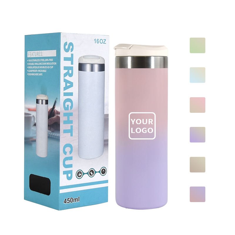 16oz Mixed Color Double Stainless Steel Vacuum Flasks & Thermoses Straight Portable Water Bottle Water Bottle