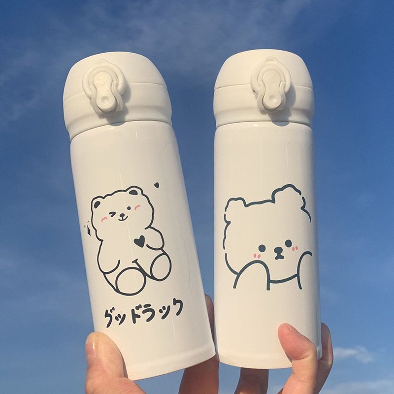 Bear Character Large Capacity Stainless Steel Vacuum Flask Cute Cartoon Children's Portable Thermos Cup High Appearance Levels