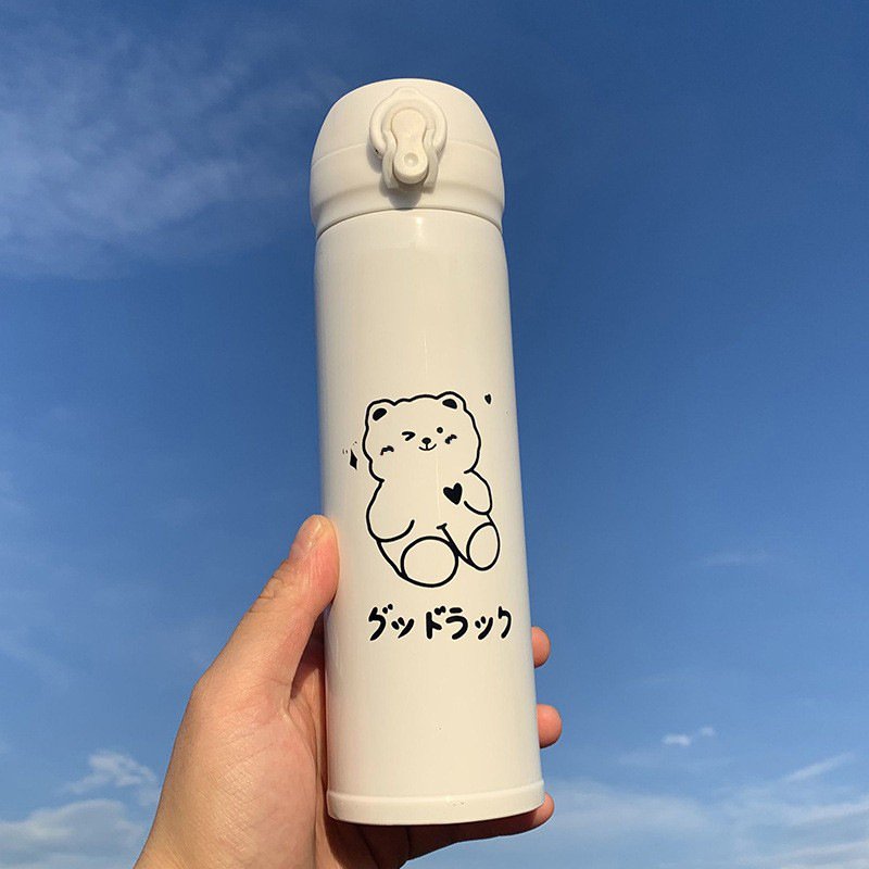 Bear Character Large Capacity Stainless Steel Vacuum Flask Cute Cartoon Children's Portable Thermos Cup High Appearance Levels
