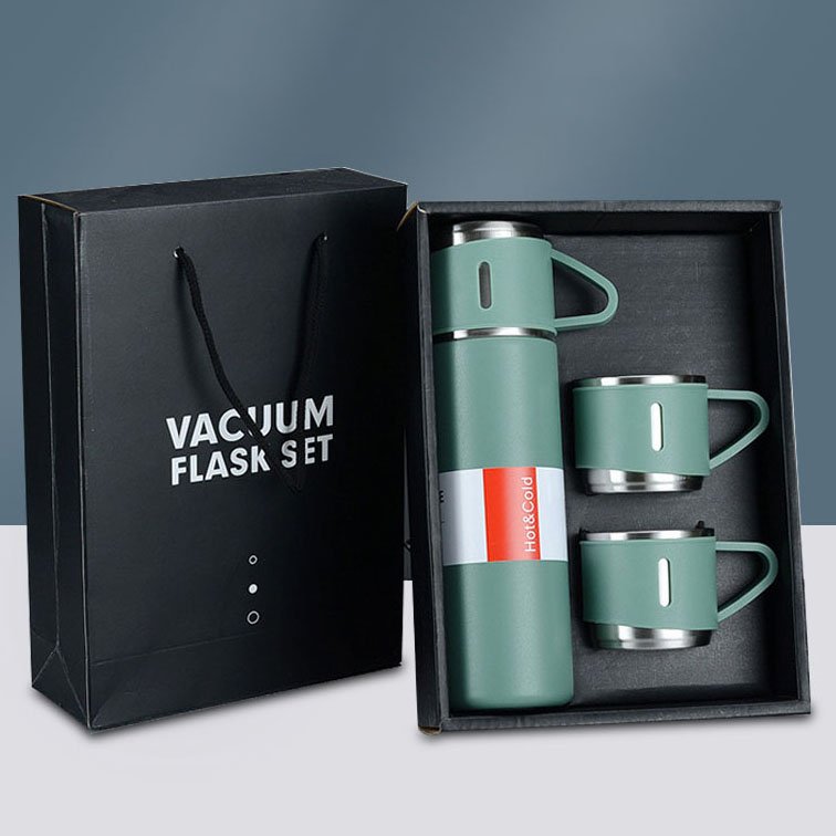 Customizable Logo Vacuum Bottle Set Vacuum Flask With Gift Box Vaccum Flask Set With Three Lids Stainless Steel Thermo Flasks