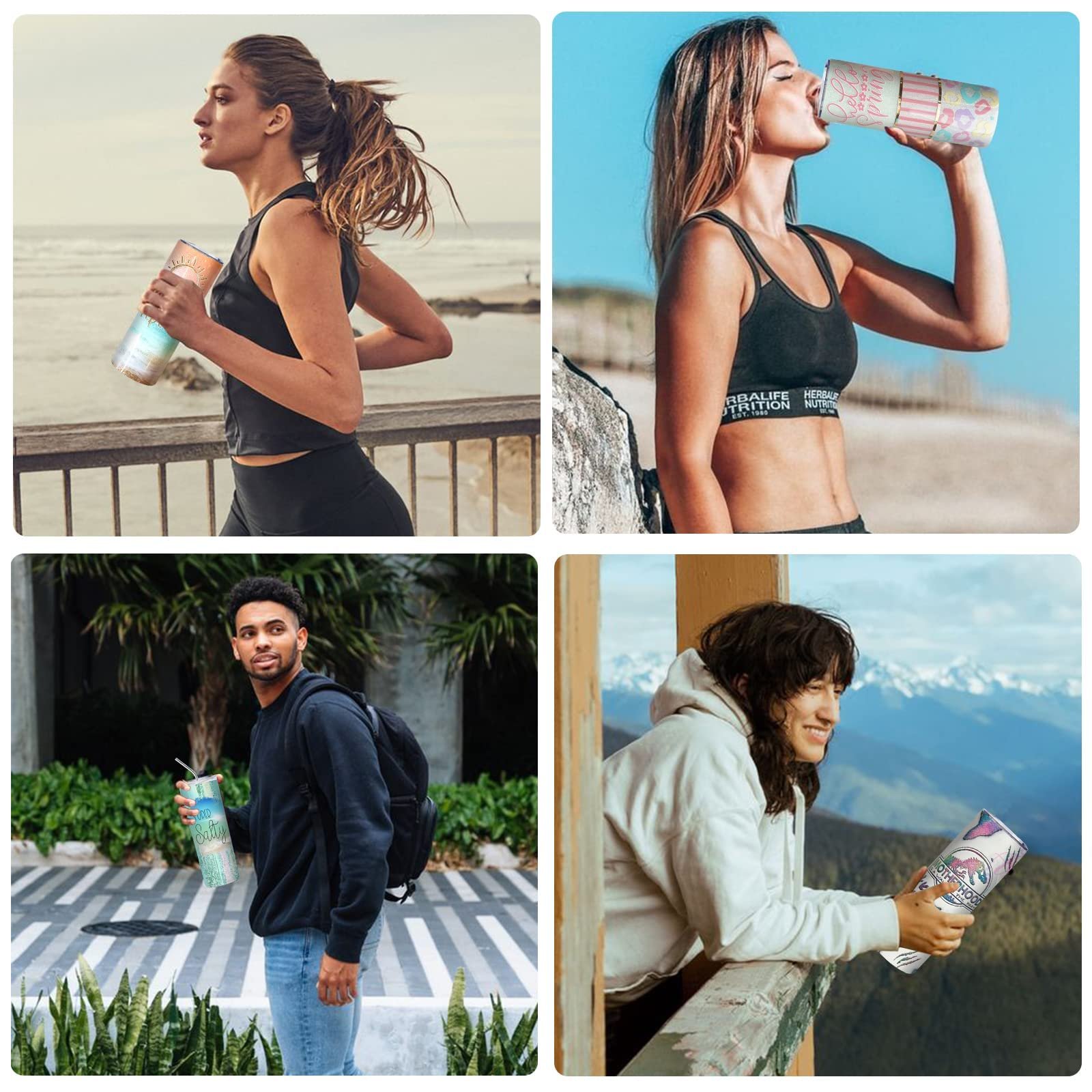 20 oz White Skinny Tumbler Drink Cups Double Walled Straight Sublimation Water Bottle with Straw