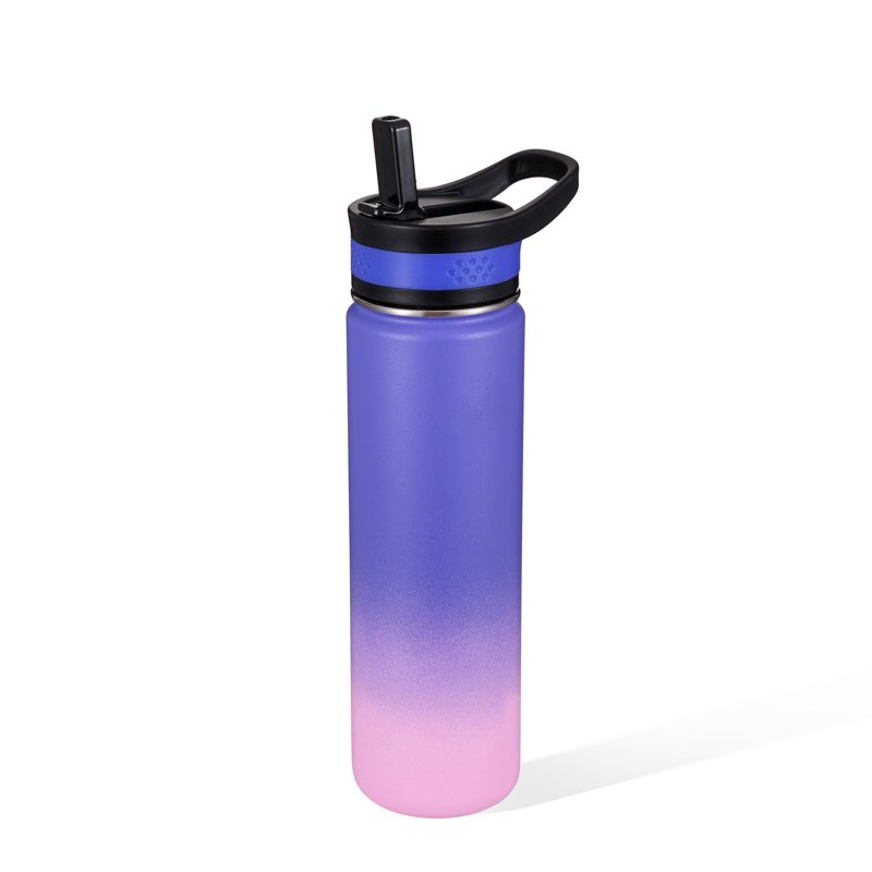 Everich 22oz Insulated Double Wall 304 SUS Straw Lid with Silicone Belt Water Bottle for Outdoor