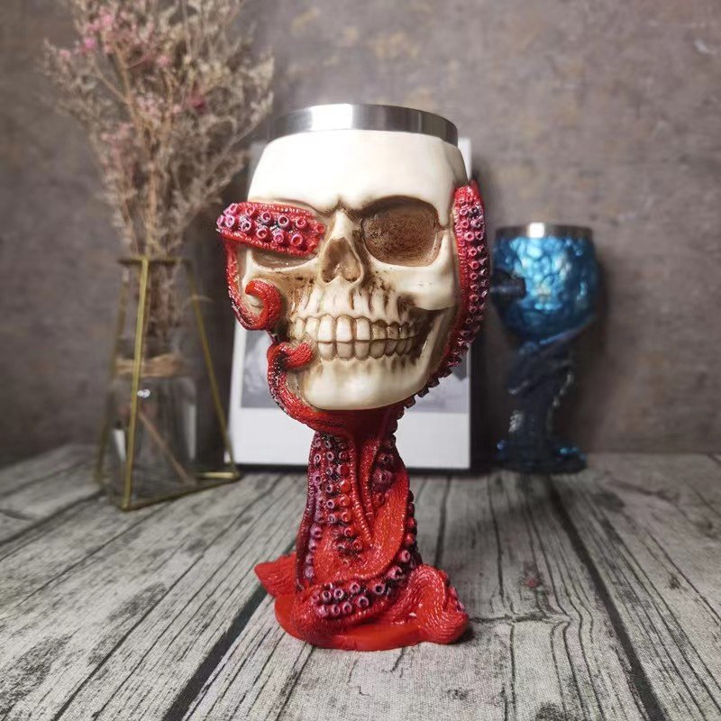 Wholesale 400ML Resin Engrave Skull Mug With Octopus Tentacle Personalized Halloween Vacuum Tumbler Carving Skull Coffee Mug
