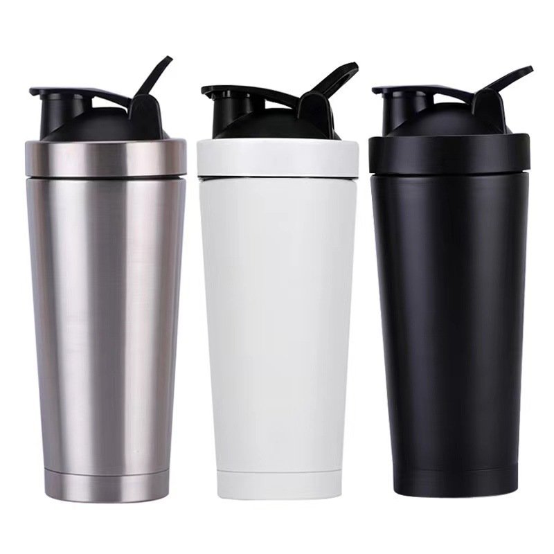 500Ml 750 Ml Gym Sport Water Bottle Stainless Steel Vacuum Flask Metal Cup With Shaker Ball For Whey Milk