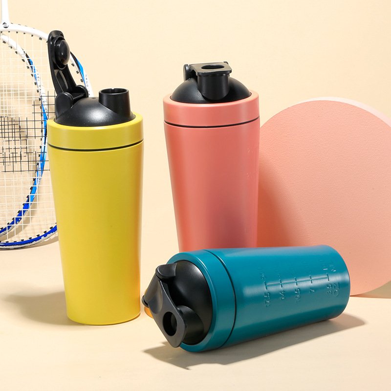 500Ml 750 Ml Gym Sport Water Bottle Stainless Steel Vacuum Flask Metal Cup With Shaker Ball For Whey Milk