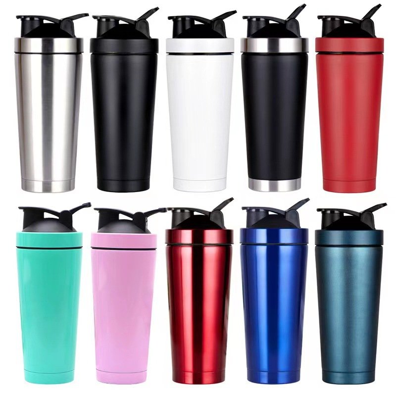 500Ml 750 Ml Gym Sport Water Bottle Stainless Steel Vacuum Flask Metal Cup With Shaker Ball For Whey Milk