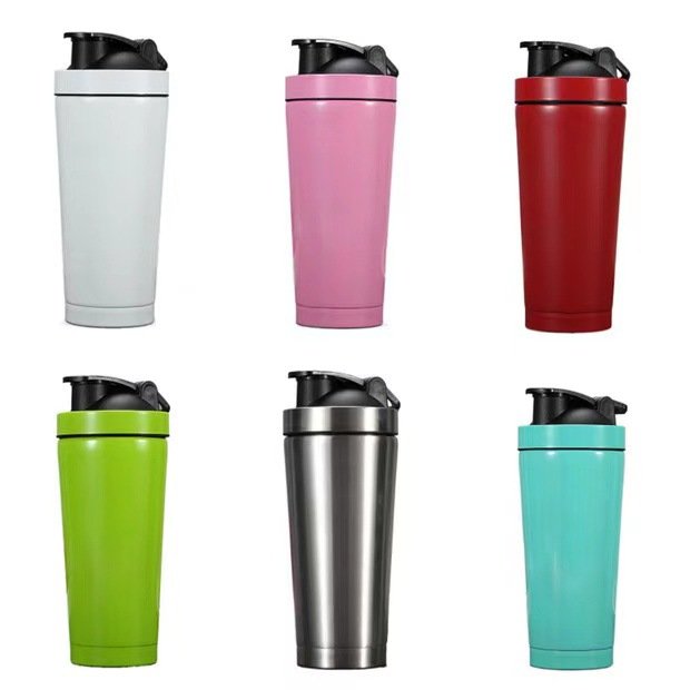 500Ml 750 Ml Gym Sport Water Bottle Stainless Steel Vacuum Flask Metal Cup With Shaker Ball For Whey Milk