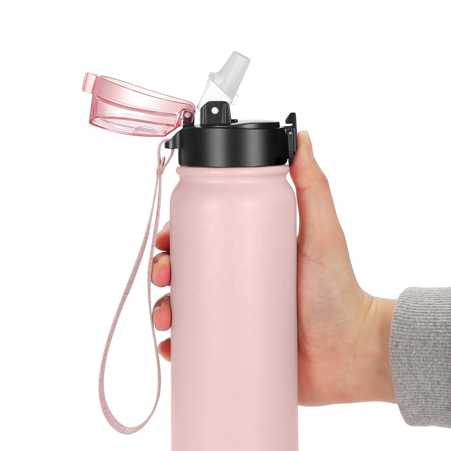 New design Double Wall Water Bottle Stainless Steel Vacuum Flask Bottle Sports Bottle with Handle Lid