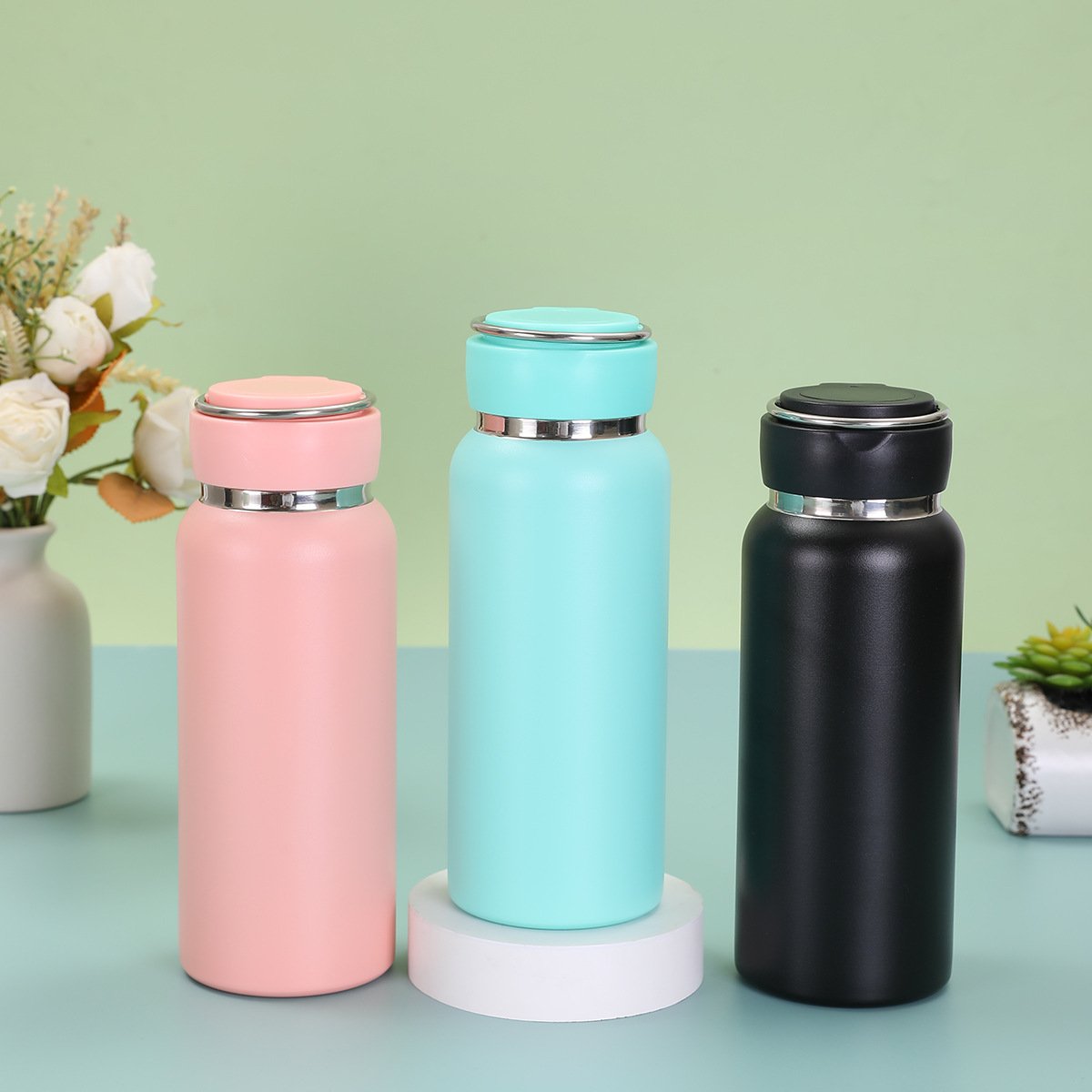 Custom 316 stainless steel vacuum flasks portable double wall insulated thermal water bottle with handle and tea infuser