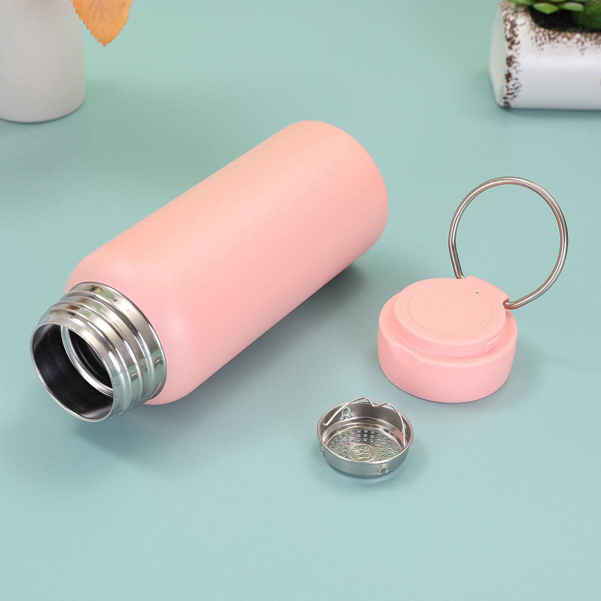 Custom 316 stainless steel vacuum flasks portable double wall insulated thermal water bottle with handle and tea infuser