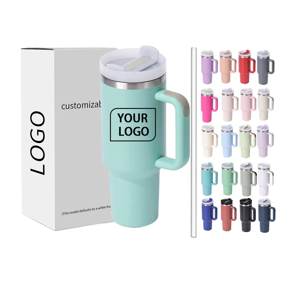 Custom Wholesale Adventure Stainless Steel Double Wall Vacuum Metal Cup Travel Coffee Mug 40oz Tumbler With Straw and Handle