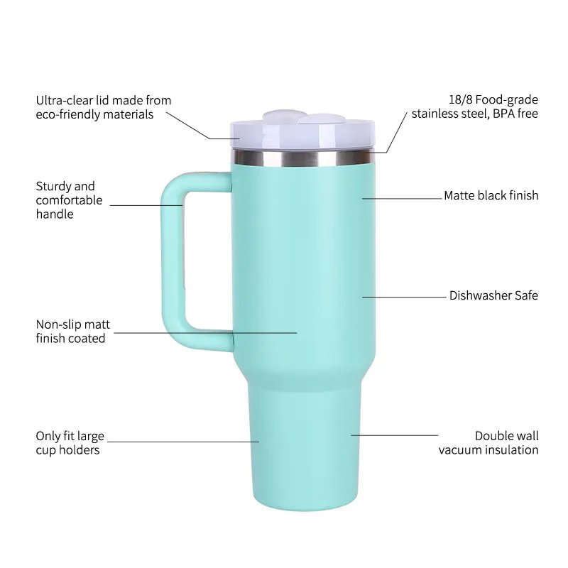 Custom Wholesale Adventure Stainless Steel Double Wall Vacuum Metal Cup Travel Coffee Mug 40oz Tumbler With Straw and Handle
