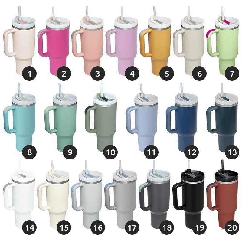 Custom Wholesale Adventure Stainless Steel Double Wall Vacuum Metal Cup Travel Coffee Mug 40oz Tumbler With Straw and Handle