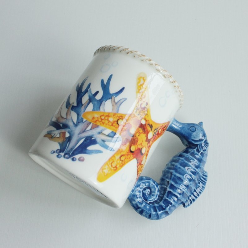 3D Creative Sea Horse Shaped Handgrip Coffee Mugs Custom Logo 8oz 11oz 12oz 16oz Ceramic Mugs