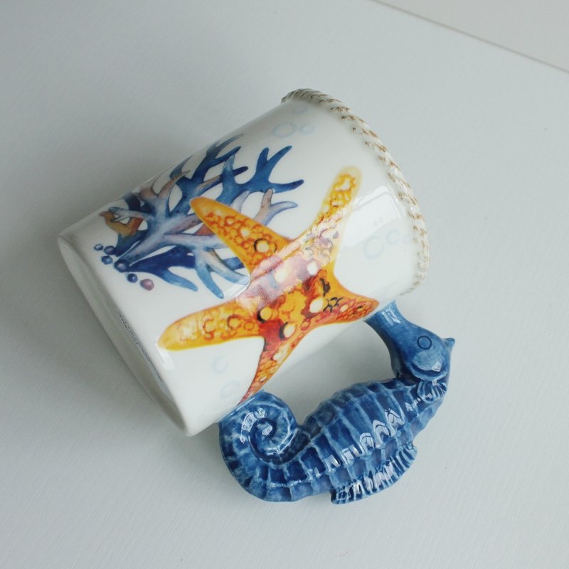 3D Creative Sea Horse Shaped Handgrip Coffee Mugs Custom Logo 8oz 11oz 12oz 16oz Ceramic Mugs