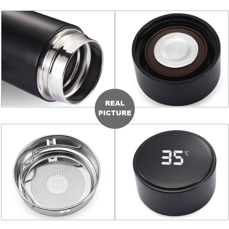Custom Logo 500ml Double Wall LED Vacuum Flasks 304 Stainless Steel Smart Water Bottle With Temperature Display