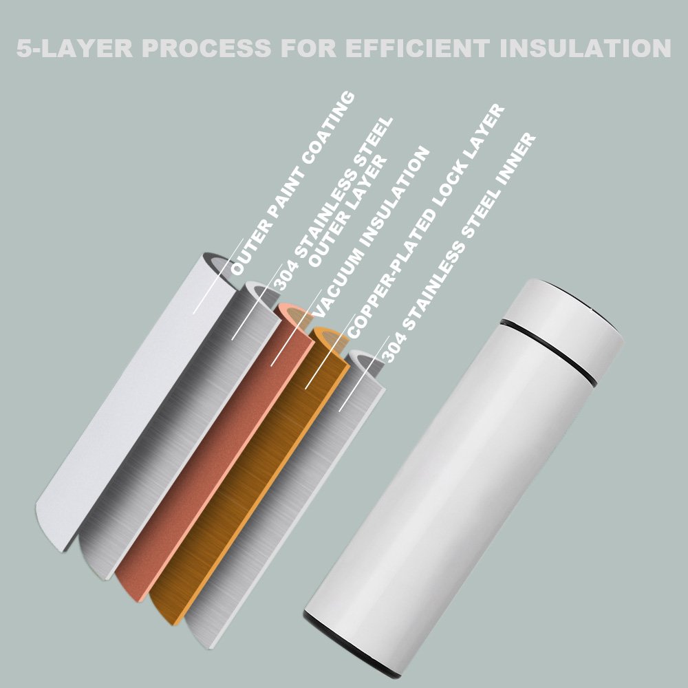 Custom Logo 500ml Double Wall LED Vacuum Flasks 304 Stainless Steel Smart Water Bottle With Temperature Display