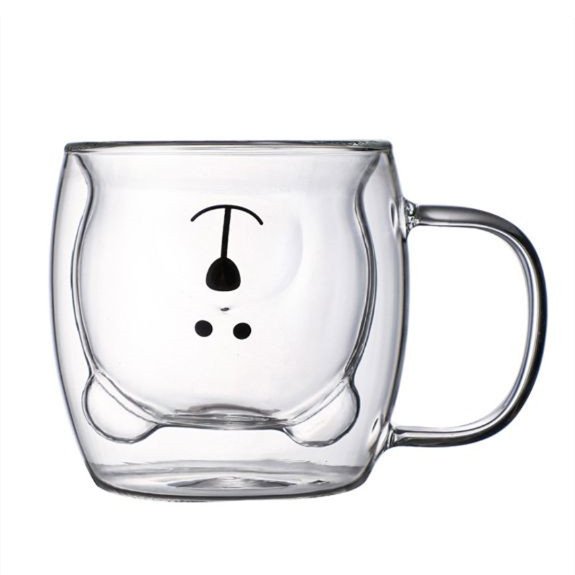 Heat Resistant Cute Bear Glass Water Cup Borosilicate Double Walled Glass Coffee Cup Mug with Handle
