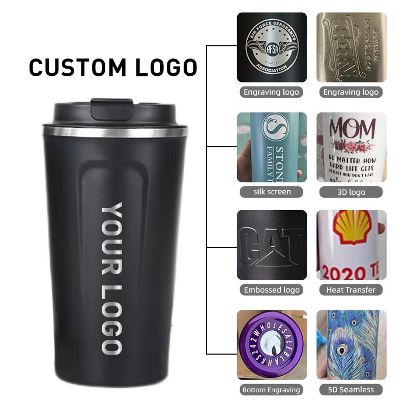 2024 Hot Custom Logo Double Wall Tumbler Reusable Vacuum Insulated Coffee Mugs Reusable Stainless Steel Coffee Mug Cup with Lid