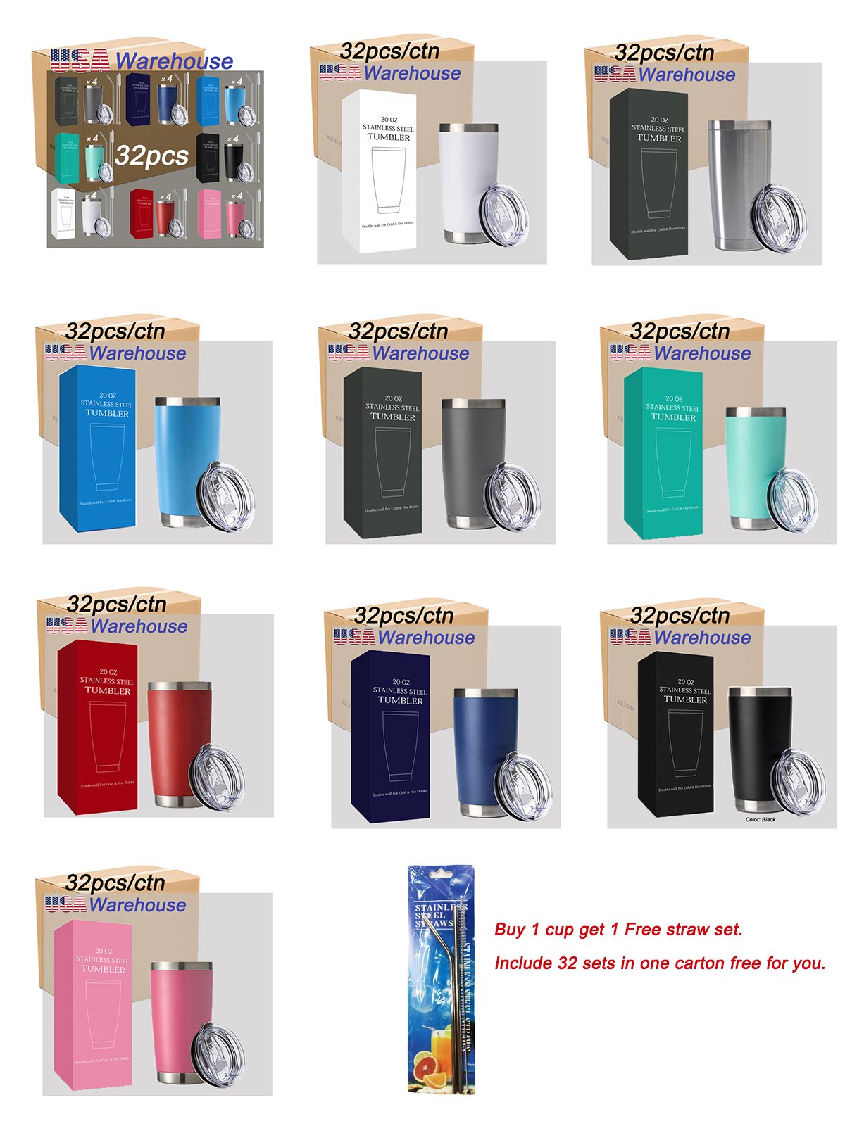 Custom tumbler cups vacuum insulated double wall stainless steel 20oz 30oz 40oz outdoor travel coffee tumbler mug