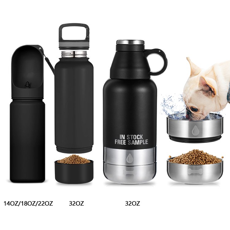 Everich wholesale Portable Dog Water Bottle 2 In 1 32oz 64oz Double Wall Stainless Steel Dog Feeder container Pet Water Bottle