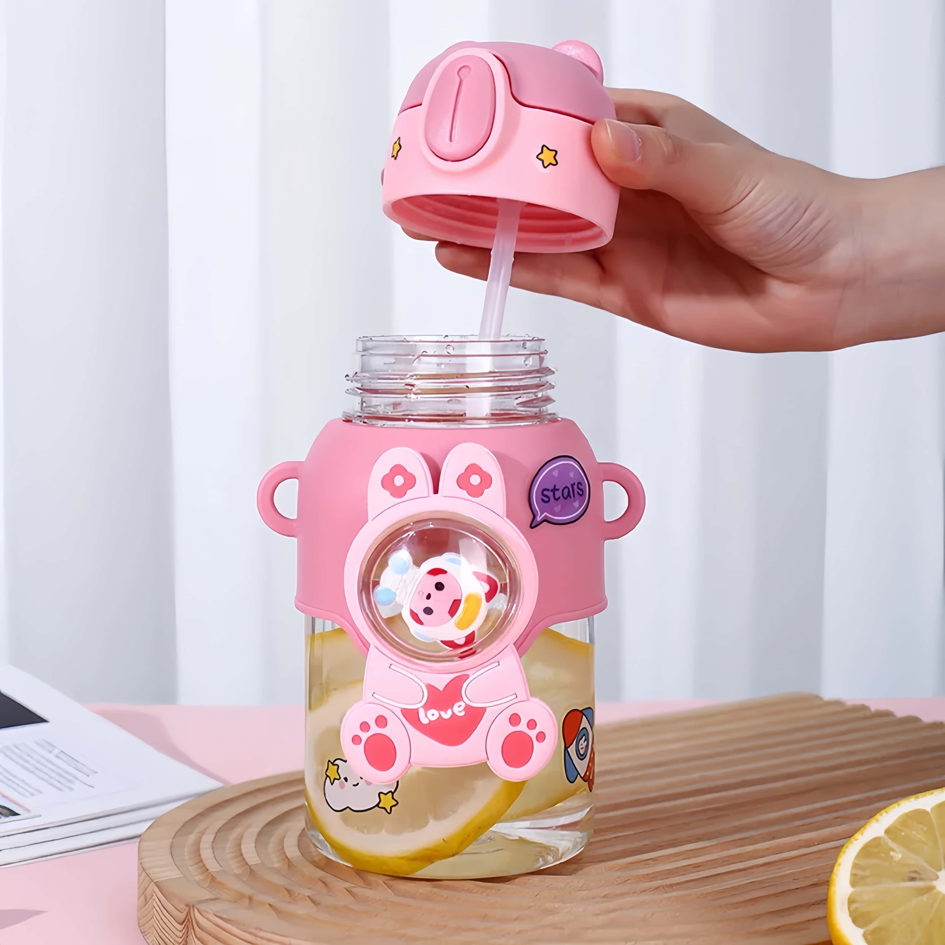 600ml Cartoon Children's Water Bottle with Straw Portable Water Bottle plastic water bottle