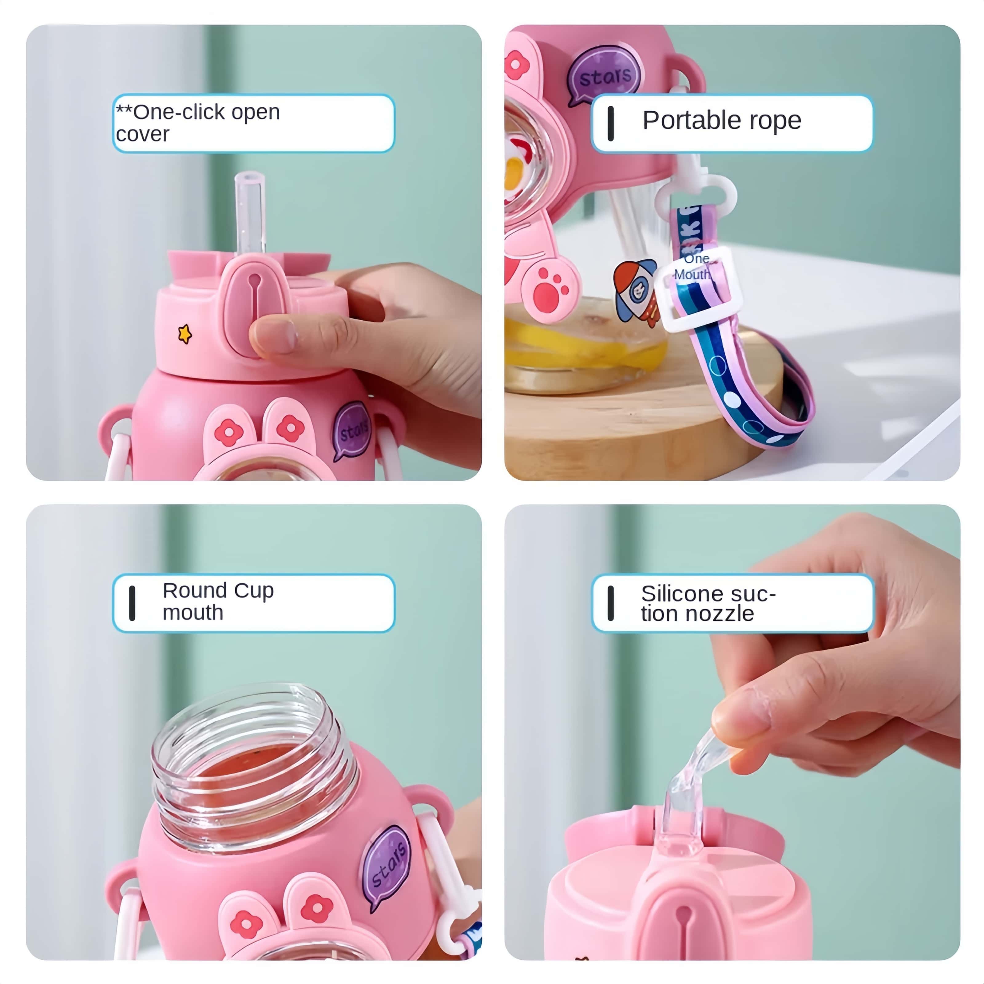 600ml Cartoon Children's Water Bottle with Straw Portable Water Bottle plastic water bottle