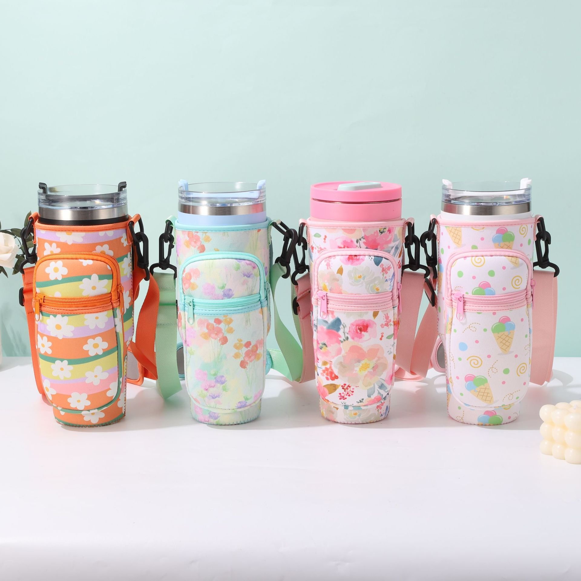 40oz Adjustable Shoulder Strap Hiking Bottle Sleeve Carrier Bag With Storage Bag Tumbler Holder for Water Bottles Accessories